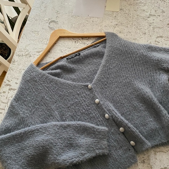 Nasty Gal Blue Fuzzy Pearl Cardigan - Picture 5 of 6